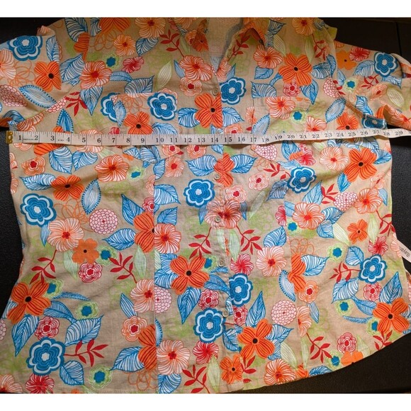 JMS Just My Size Button Up Top Floral Vacation Linen Blend Size 3X 22W/24W - Picture 3 of 8